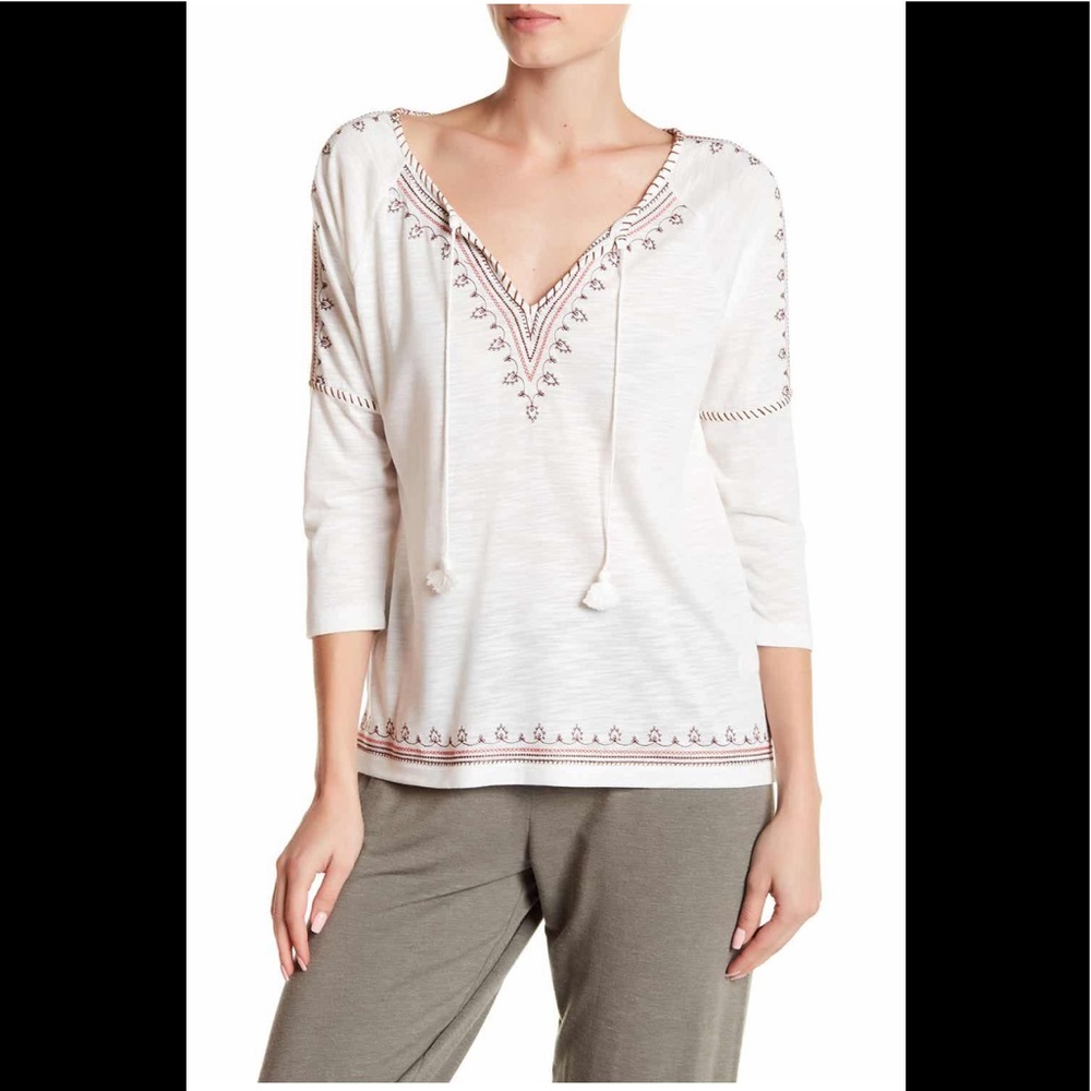 NWT! PJ Salvage Boho Embroidered Fringe Tie Tee